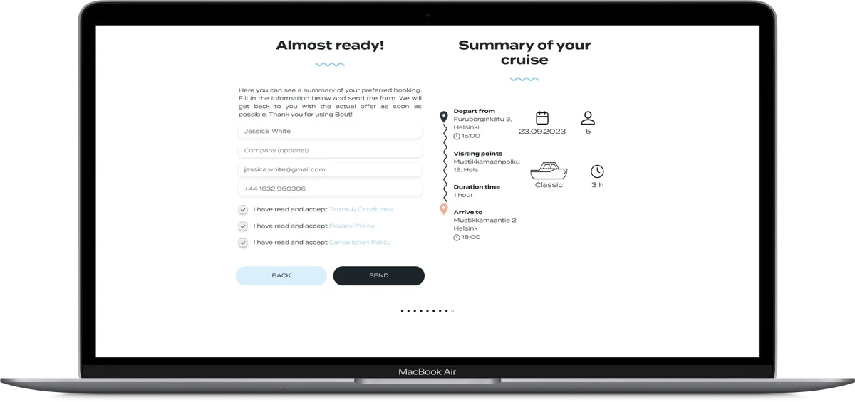 Bout Cruises desktopvy för kryssningssammanfattning på MacBook