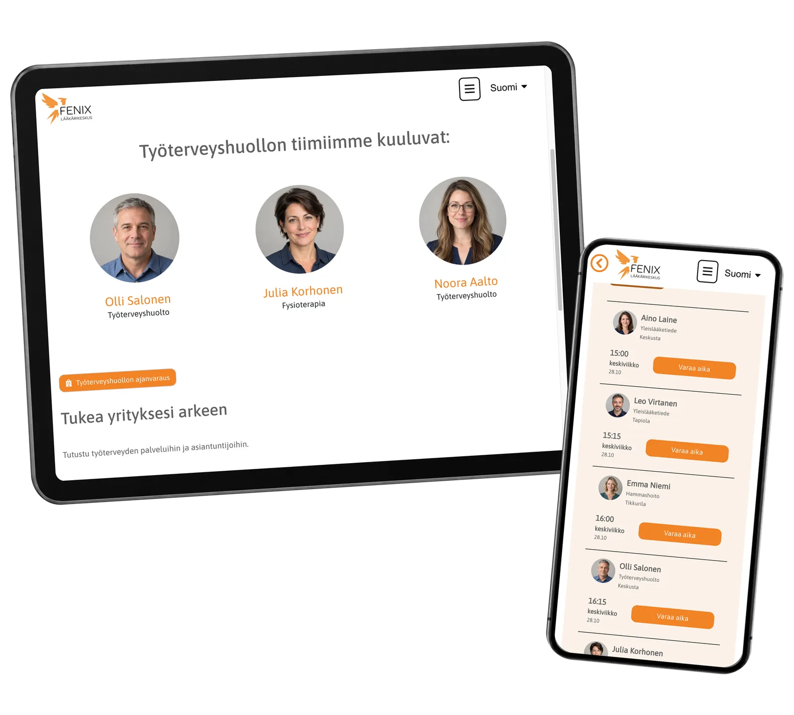 Fenix application: A dedicated route for workplace healthcare. Real interface with fictional demonstration data.