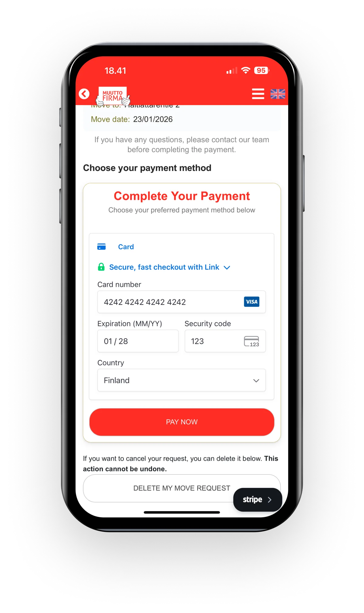 EasyMoves mobila betalningsvy.